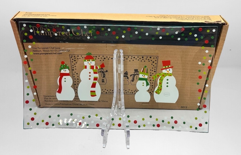 Pampered Chef Snowman-Dots Divided Platter #3012 New Open Box