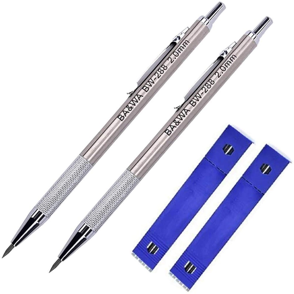 2 Pack 2.0 mm Lead Holder Metal Mechanical Pencil Automatic Mechanical Drafting