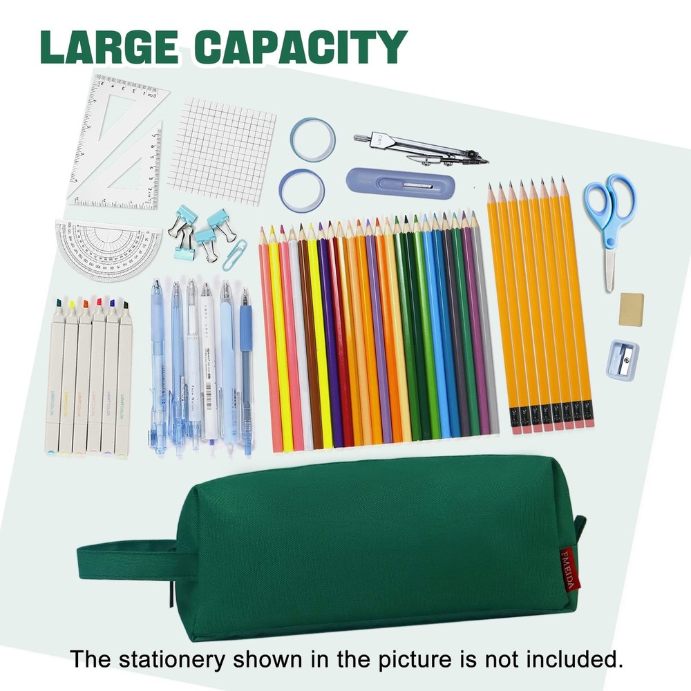 Fmeida Pencil Case Pouch - Water Resistant Large, Dark Green