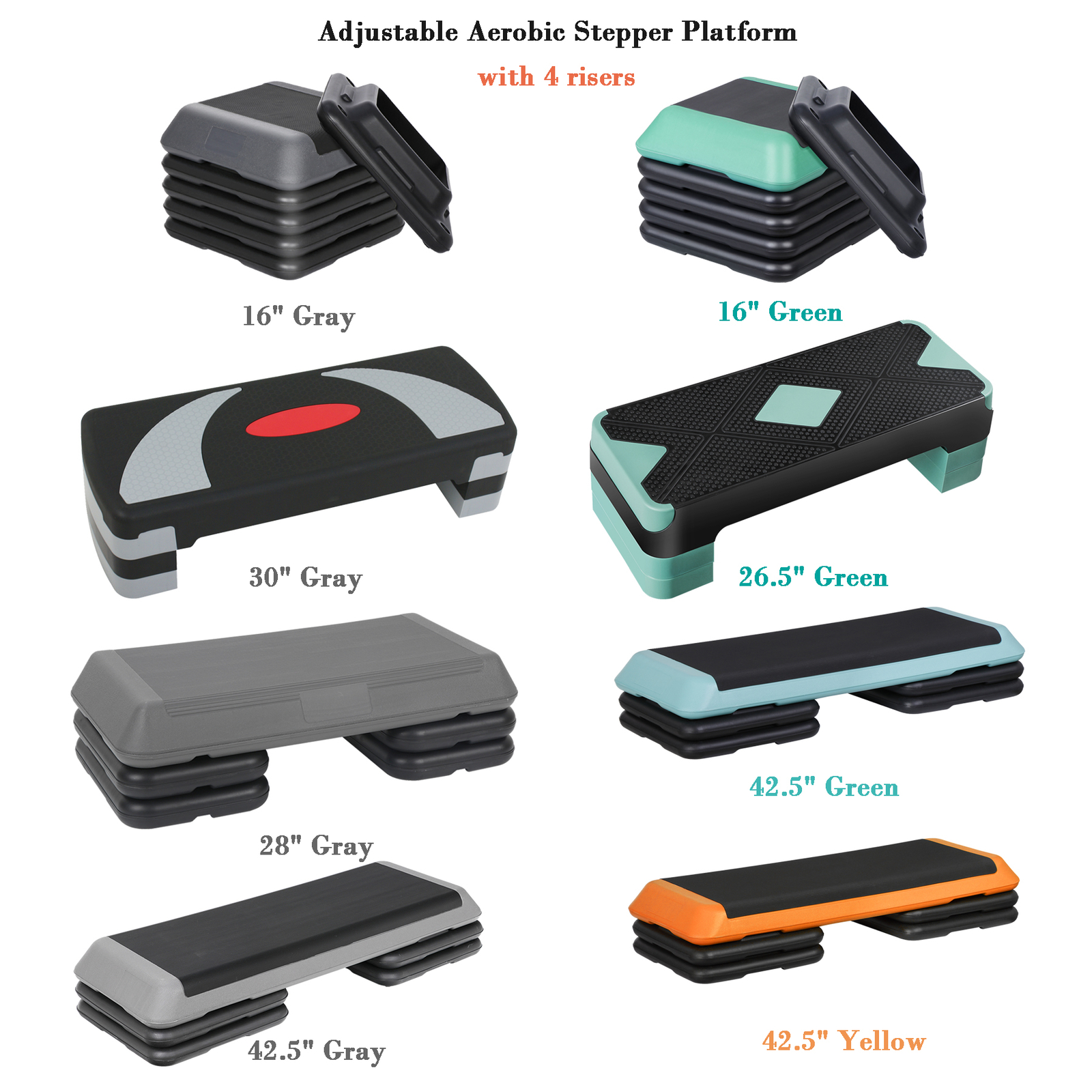 31" Aerobic Step Platform Exercise Stepper Workout Step with 4 Risers Mutil-Size