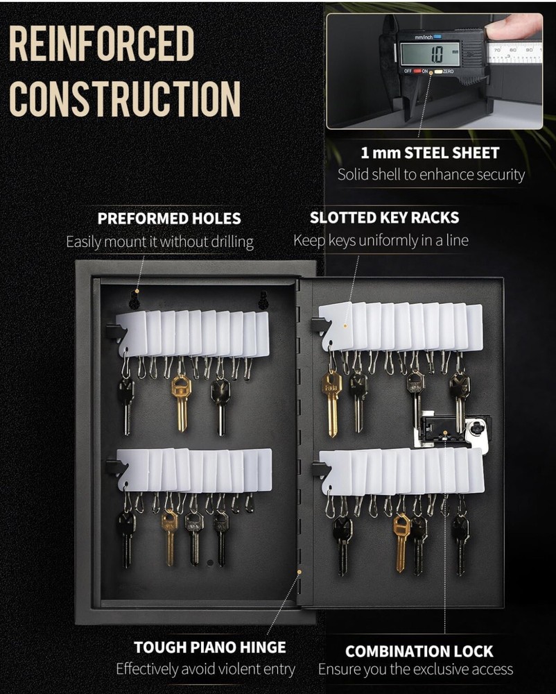 Key Cabinet with Combination Lock, 40 Key Hooks,Key Storage Box Wall Mount (BE)