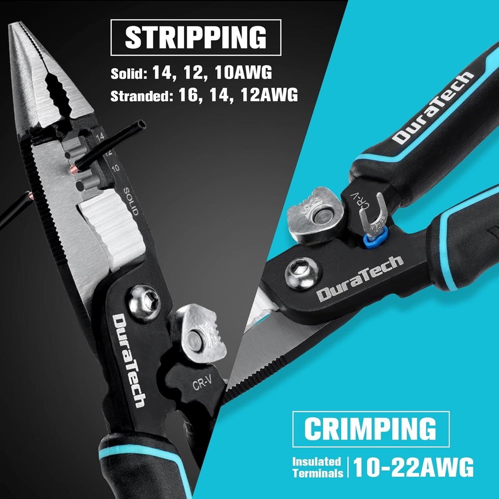 DURATECH 5-in-1 Wire Stripper, 8" Stripper and Crimping Tool, Premium...