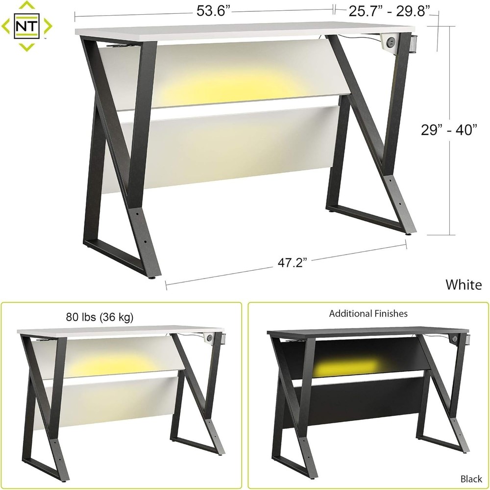 NTENSE Genesis Adjustable Gaming Desk, Black