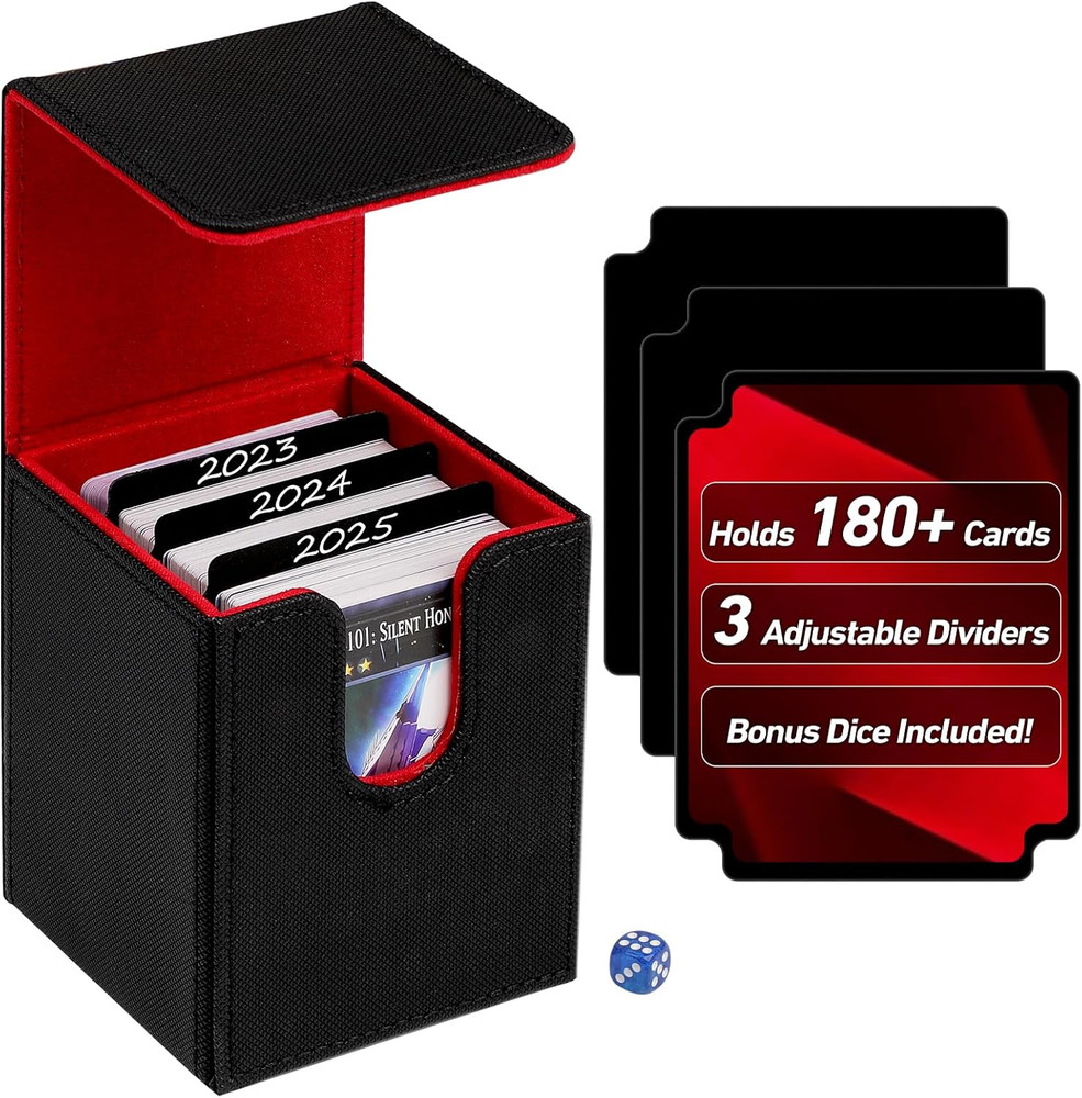 180+ Card Deck Box with Magnetic Closure, PU Leather MTG Commander Deck Case Hol