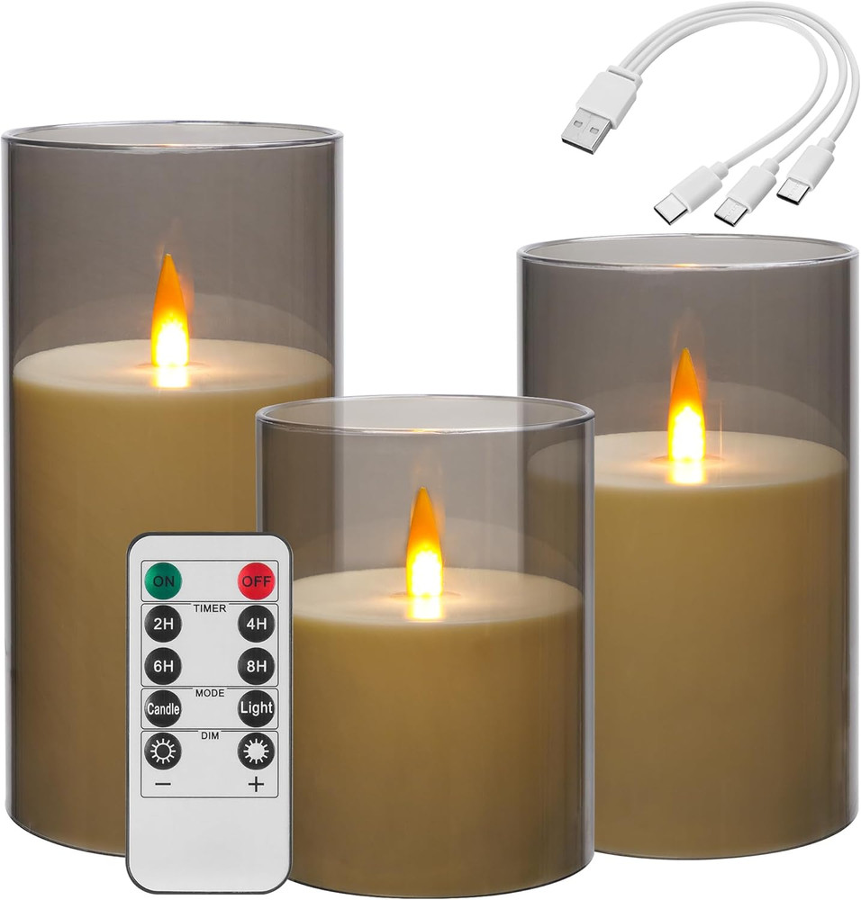 3 Pack Rechargeable Flameless Candles Type C LED with Remote Timer Long Lasting