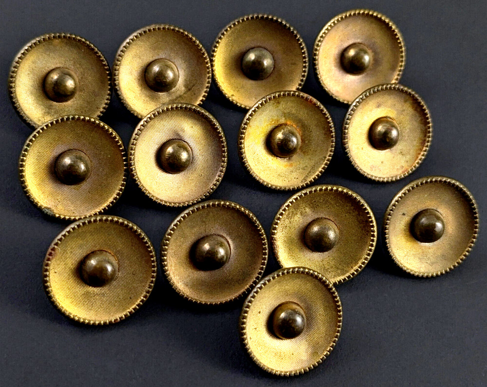 13 Antique Metal Buttons Cup Shape Brass Tone 1/2" Loop Shank