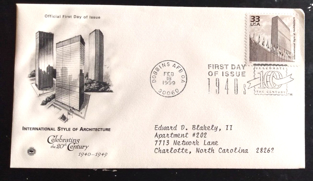 ARCHITECTURE INTERNATIONAL STYLE   1940s  CTC 1999 PCS CACHET  FDC