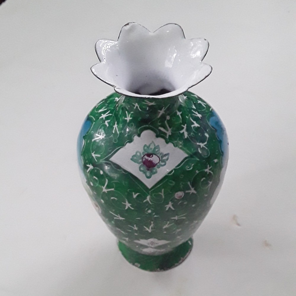 Antique Persian Enamel Copper Vase