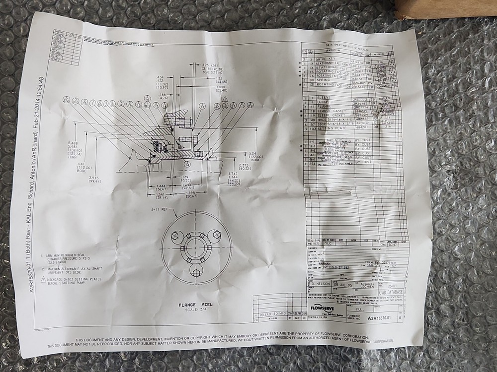 Flowserve Pump Seal Assembly A2R15370-01
