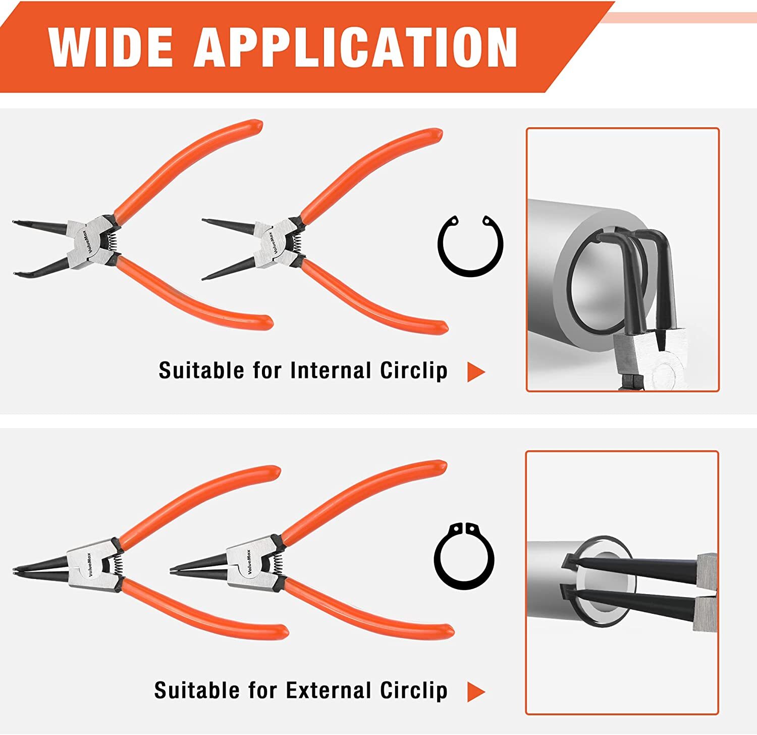 ValueMax 7 Inch 4 PCS Snap Ring Pliers Heavy Duty Set Internal/External C Clip