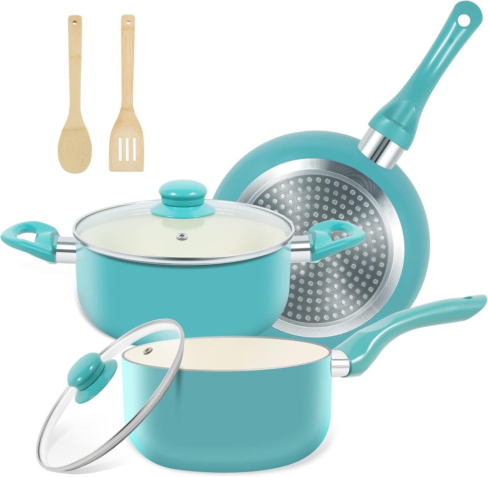 Nonstick Ceramic Cookware Set 7Pcs Kitchen for College Student Portable Durable