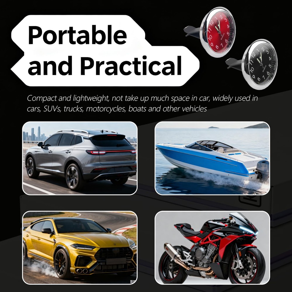 2 Pcs Analog Car Clocks Stick On Dashboard Clock Mini Auto Tiny Watch