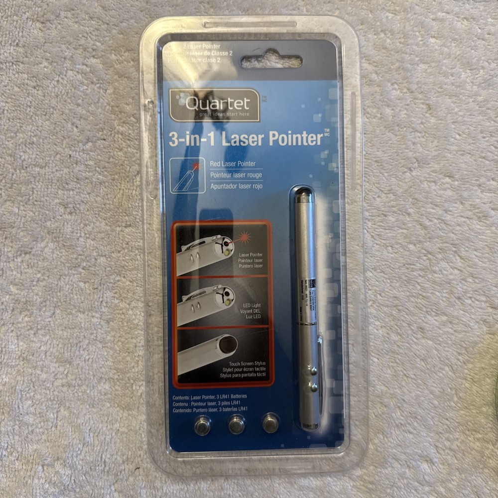 Quartet 3-in-1 Laser Pointer - Pointer, LED Light, and PDA Stylus W/3 batteries