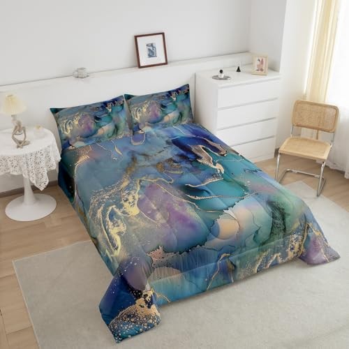 Golden Marble Grain Bedding Set,Gradient Marble Texture Duvet Queen Multi 30