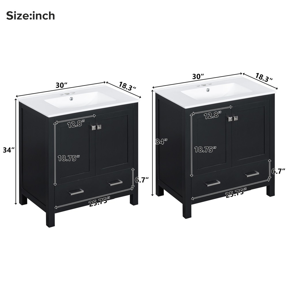 60" Black Bathroom Vanity Set with Double Vanities , Double Ceramic Sinks, Sto