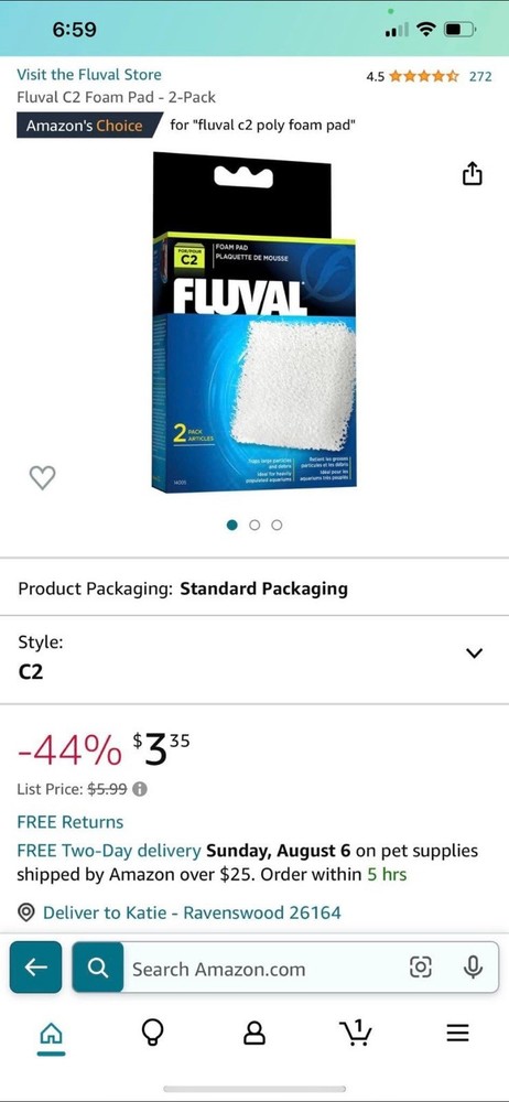 Fluval C2 Foam Pad 2-Pack Aquarium Filter Media Replacement