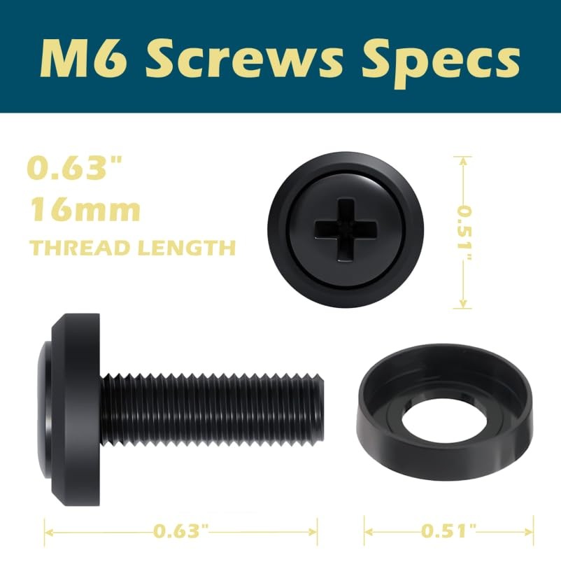 50 Pack M6 Rack Mount Cage Nuts, Screws Nuts 50 Pack, Black
