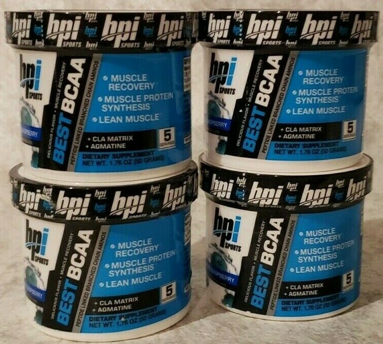 Qty 4 - BPI BEST BCAA - Blue Raspberry - 5 Servs EACH JAR - 20 Total - 5/2024