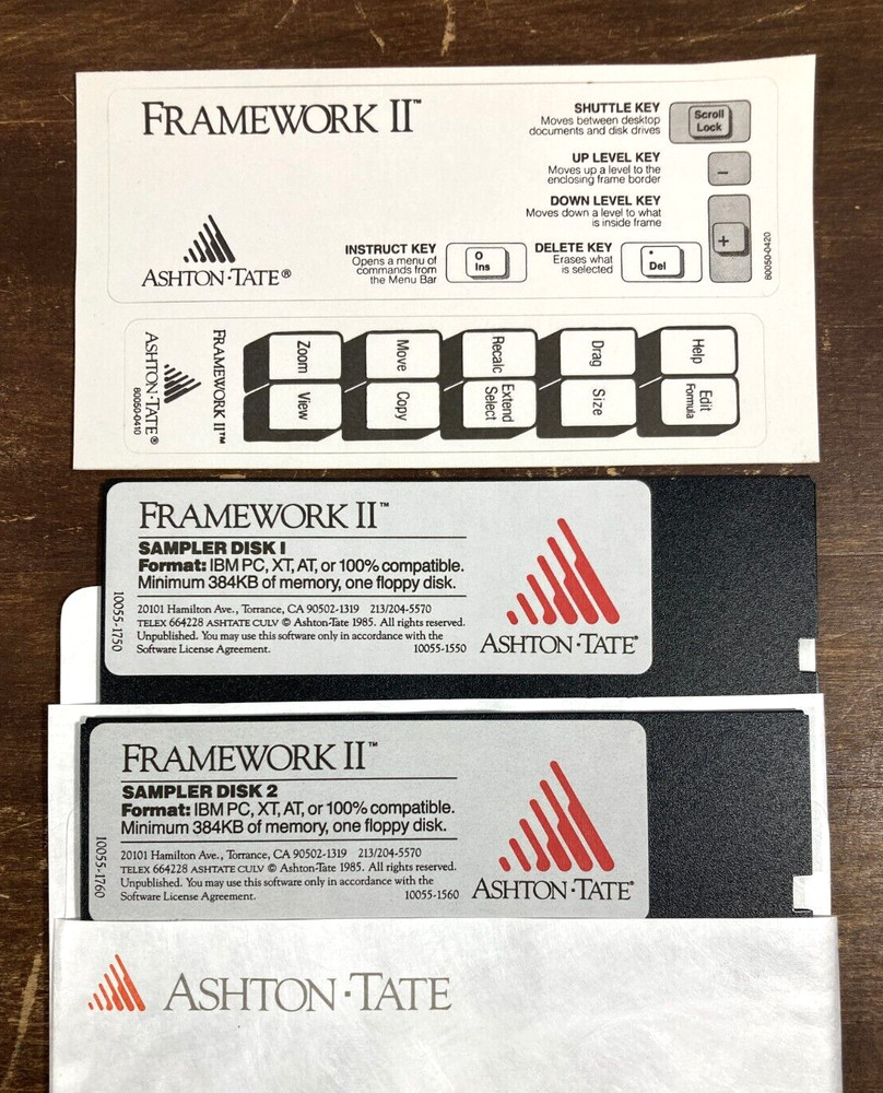 Vintage Ashton-Tate Framework II 2-Disk Sampler Software 5.25" & Booklet IBM PC
