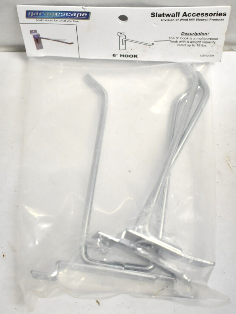 GarageEscape 6" Slatwall Single Hooks 4 Pack AHDH-6K Multipurpose Lightweight