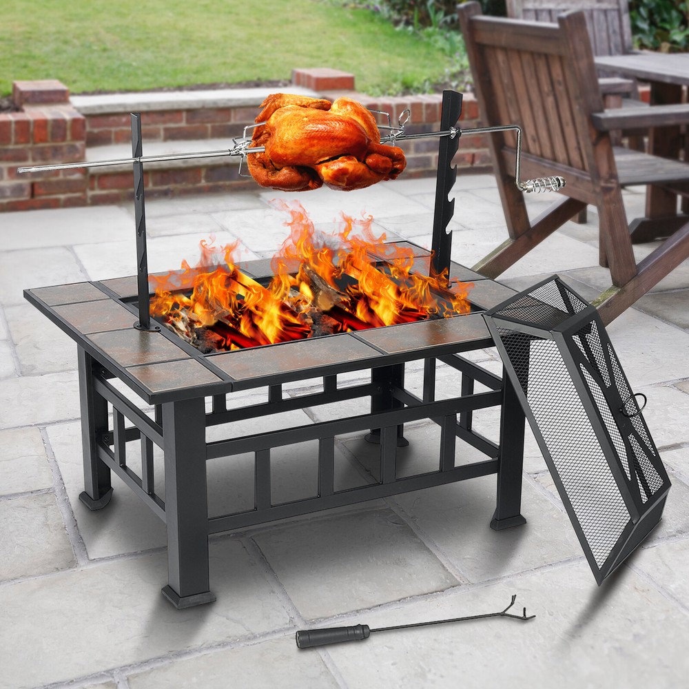 Wood Burning Fire Pit 37" Square Firepit Table Backyard Patio Stove
