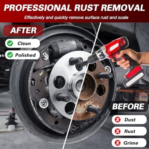 Wheel Hub Cleaning Kit, Fits Power Drill & 1/2" Impact Driven Wrenches, Rust