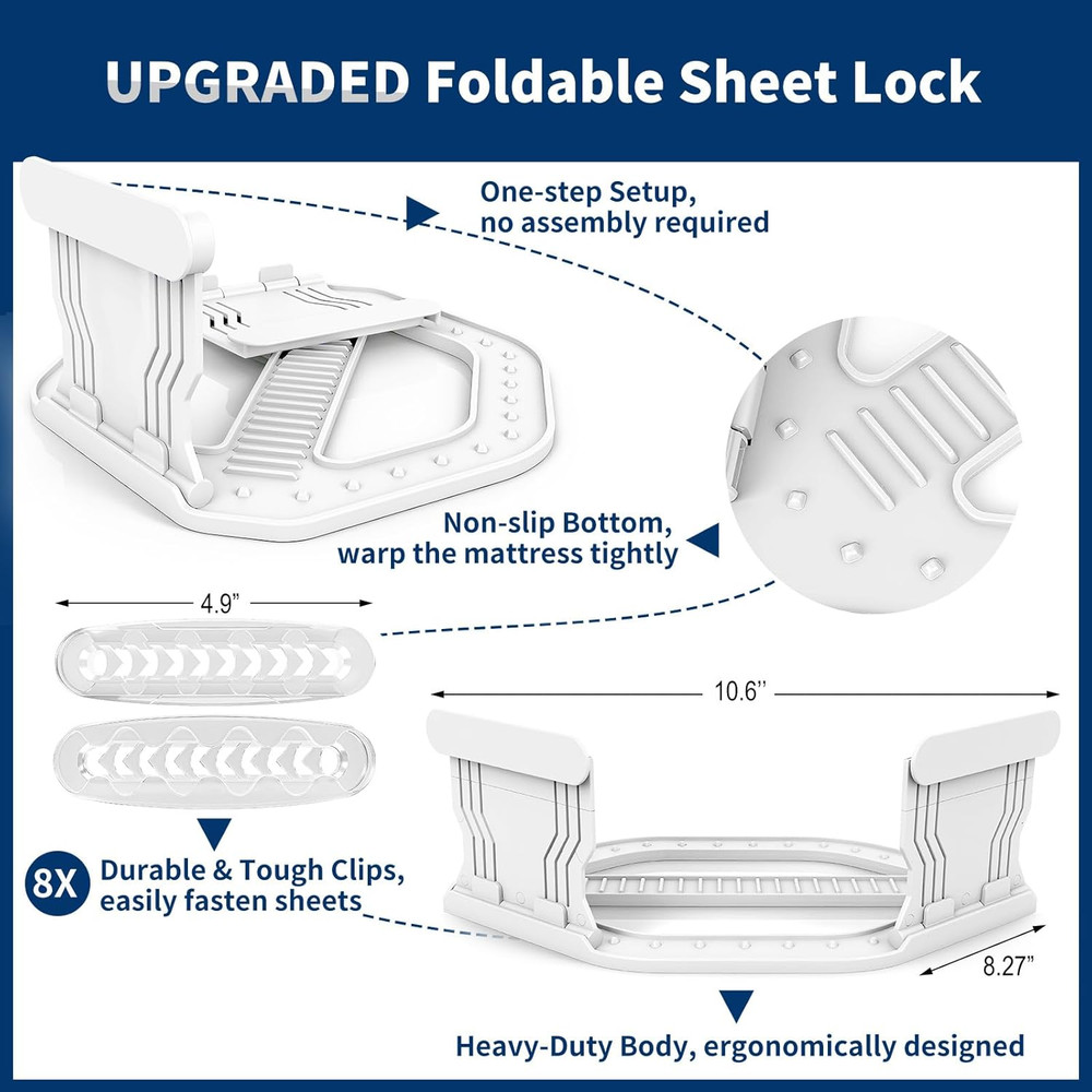 Bed Sheet Holders for Corners Keep Sheets in Place Firmly - Foldable Fitted Shee