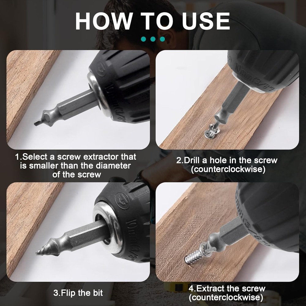 6PCS Damaged Screw Extractor Set for Rusty & Broken Screws Removal