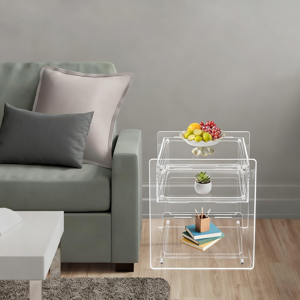 3-Tier Acrylic Side Table Acrylic Nightstand Elevated Bottom Preventing Damp