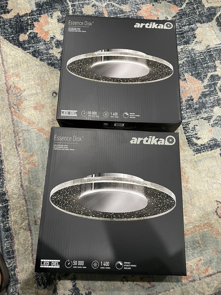 2X Artika Essence Disk 13 in. Chrome Modern LED Flush Mount Ceiling Light New