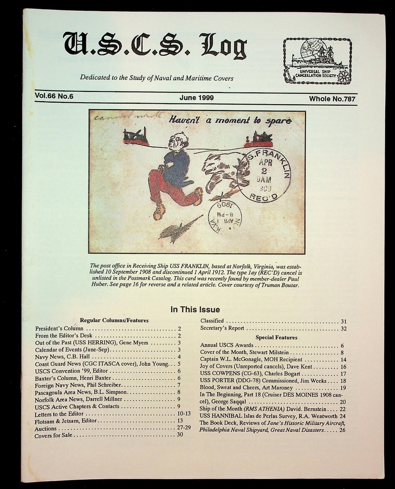 Universal Ship Cancellation Society USCS Log 1999 12 Newsletters Vol 66 No 1-12