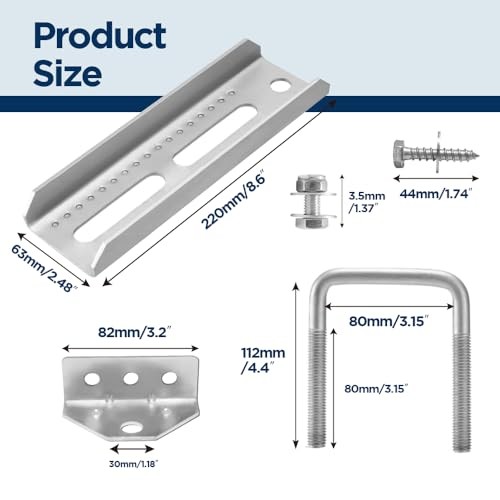 8" Boat Trailer Bunk Brackets Galvanized Swivel Top Bunk Bracket Kit for 1.5"