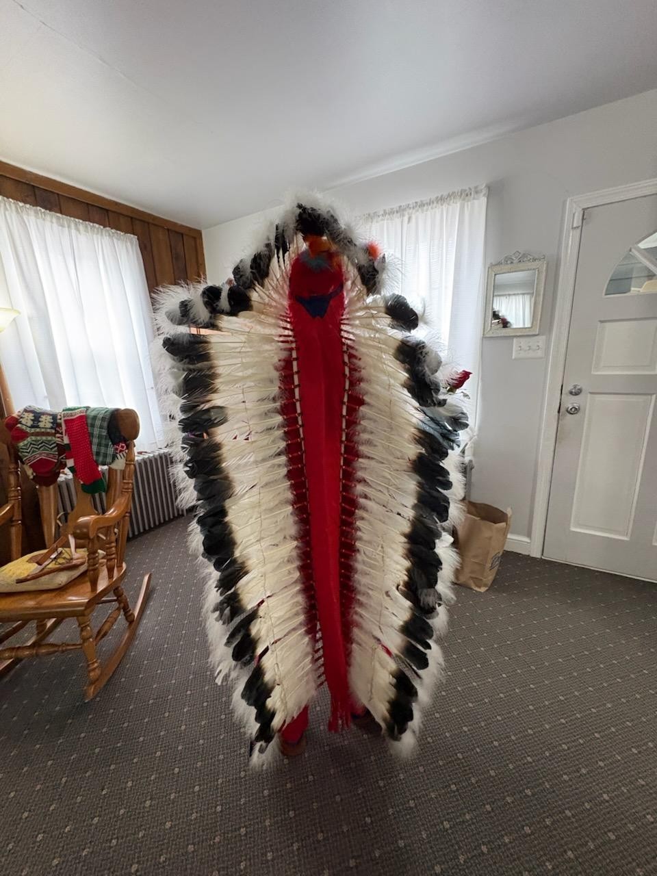 Native Indian Regalia 5' War Bonnet Tunic Breast Plate Sash Chaps Belt Shoes Bag