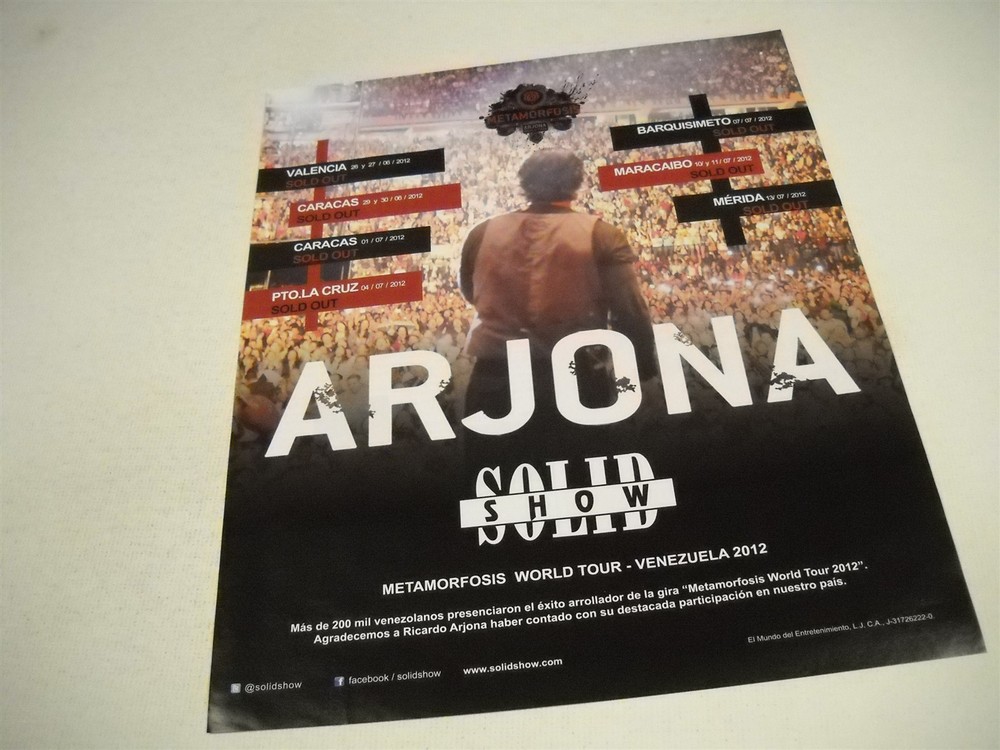 RICARDO ARJONA - Sold Out in Venezuela cities Original 2012 Promo Display Ad