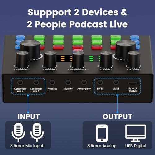 Podcast Equipment Bundle for 2, Audio Interface with Voice Changer Condenser