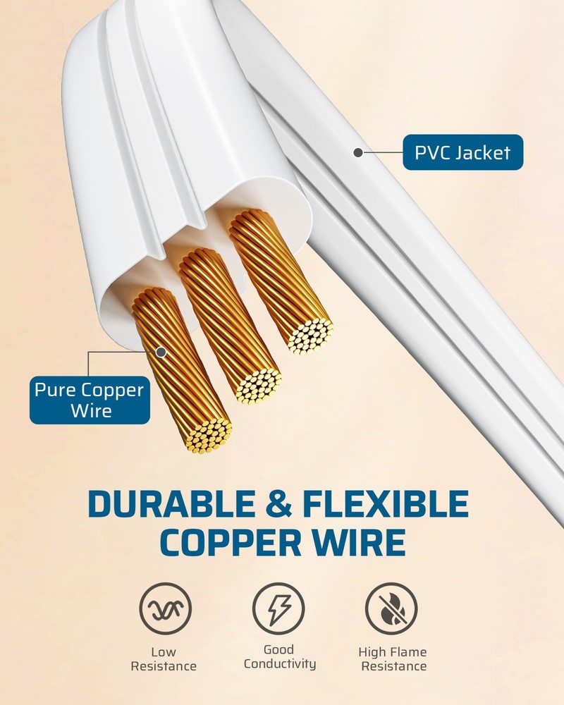DEWENWILS 10FT Extension Cord with 360° Rotating Plug, 3 Outlet, Flat