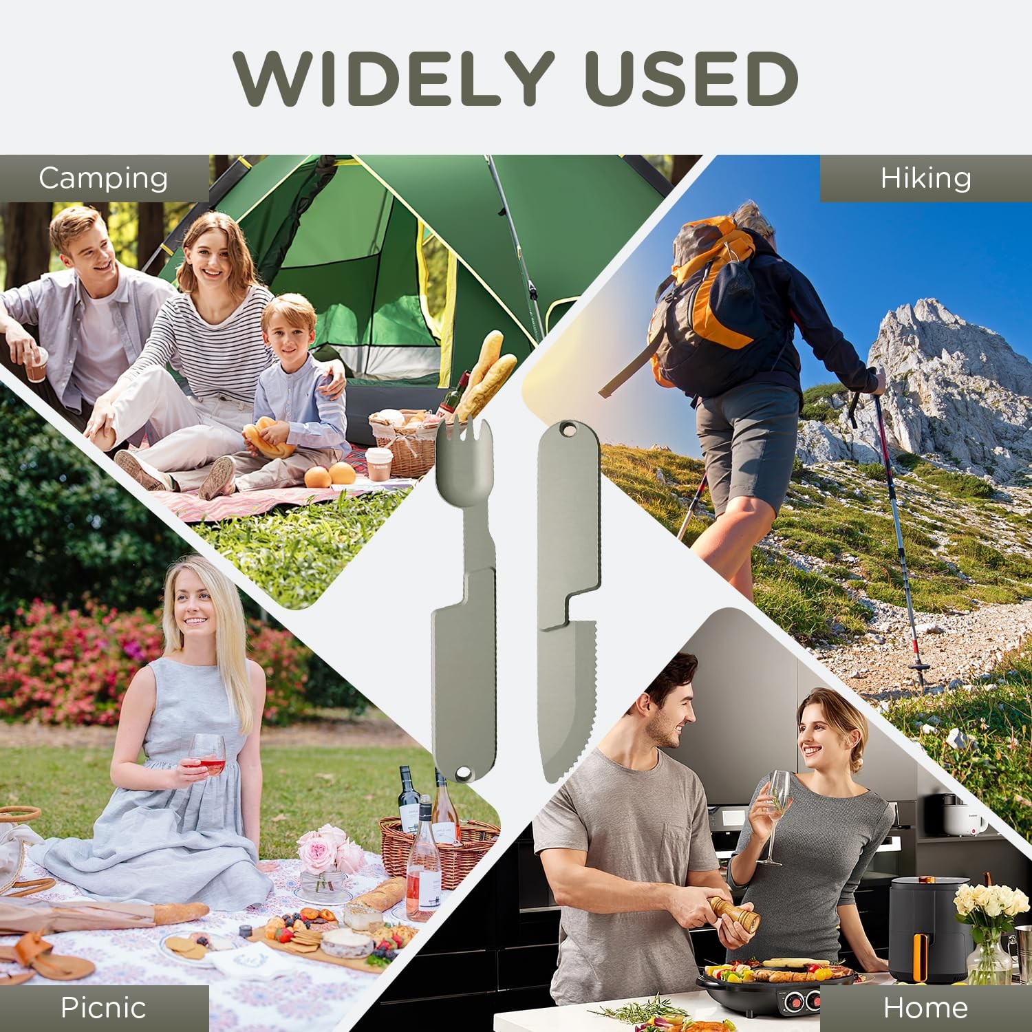 2 in 1 Camping Eating Utensils Set, Respectivem Portable Detachable Knife Spo...