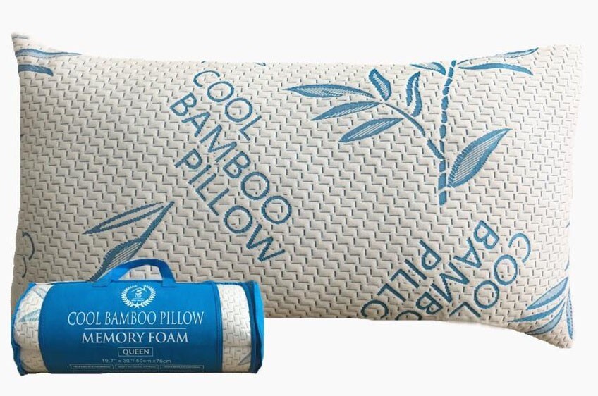 Cool Bamboo Pillow Queen Memory Foam Gel Pillow Adjustable Neck Support 