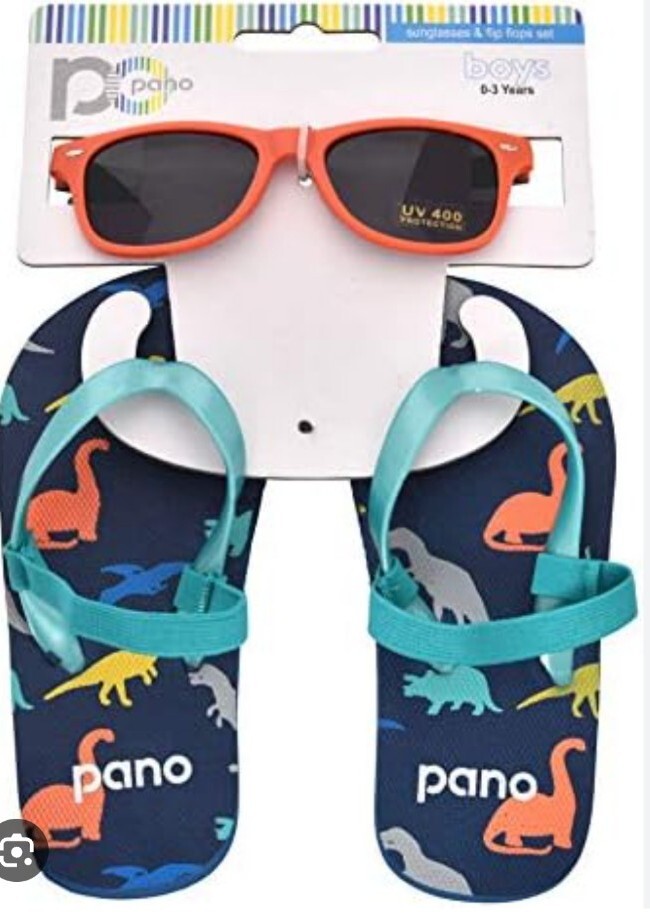 Baby Boy  Wayfarer Sunglasses and FlipFlop Set Dinos, Ages 0-3 Years AE1