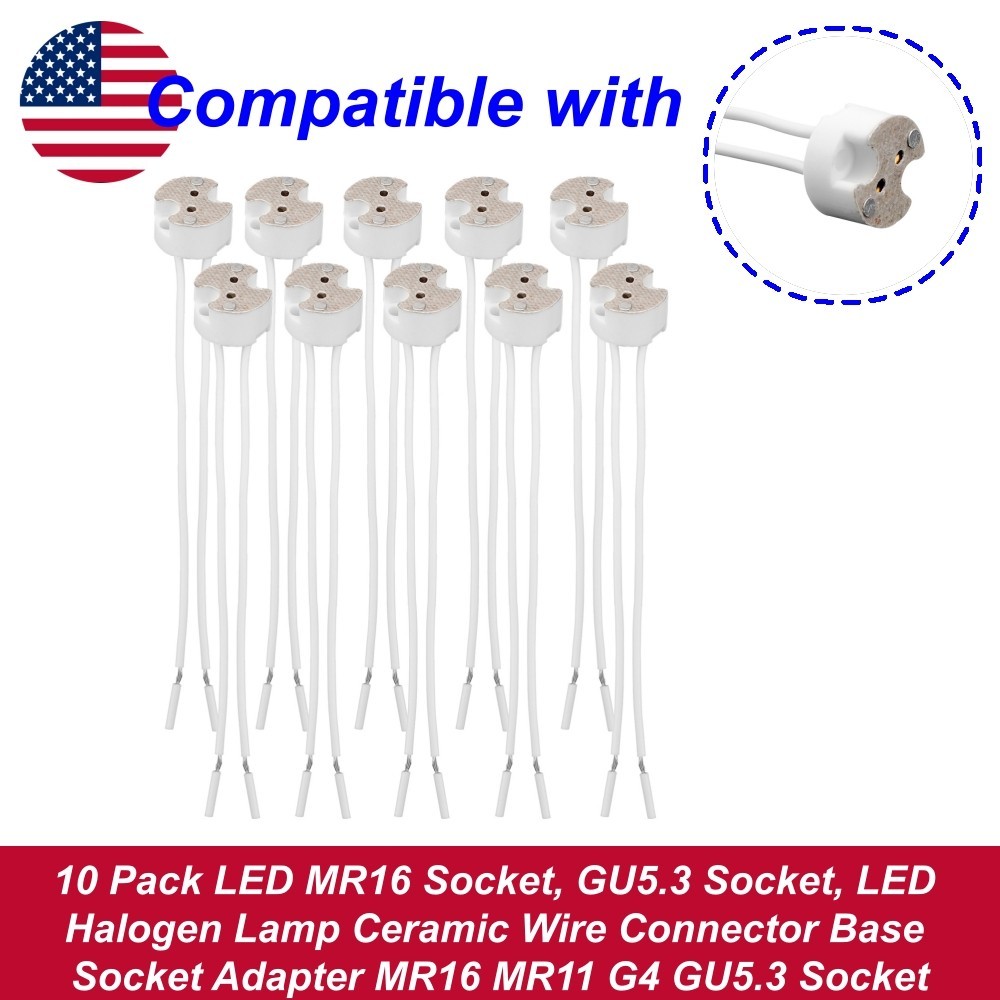 10 Pack LED MR16 Socket, GU5.3 Socket, LED Halogen Lamp Ceramic Wire Connector