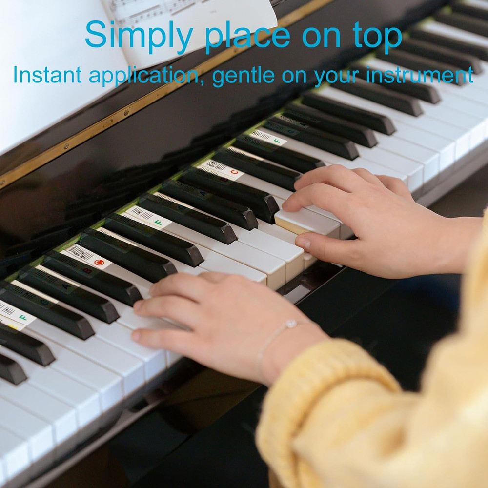 Piano Notes for Beginner, Removable 88-Key Full Size Piano Labels, 61 Key Sil...