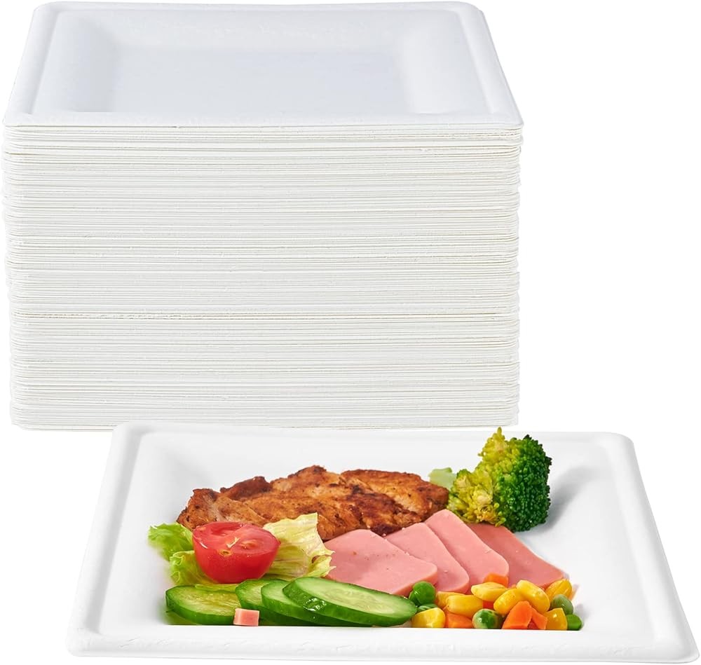 150 Piecs Square Paper Plates, 8-inch postable Disposable