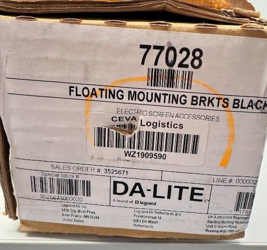 Da-Lite 77028 Black Floating Mounting Bracket (Pair)