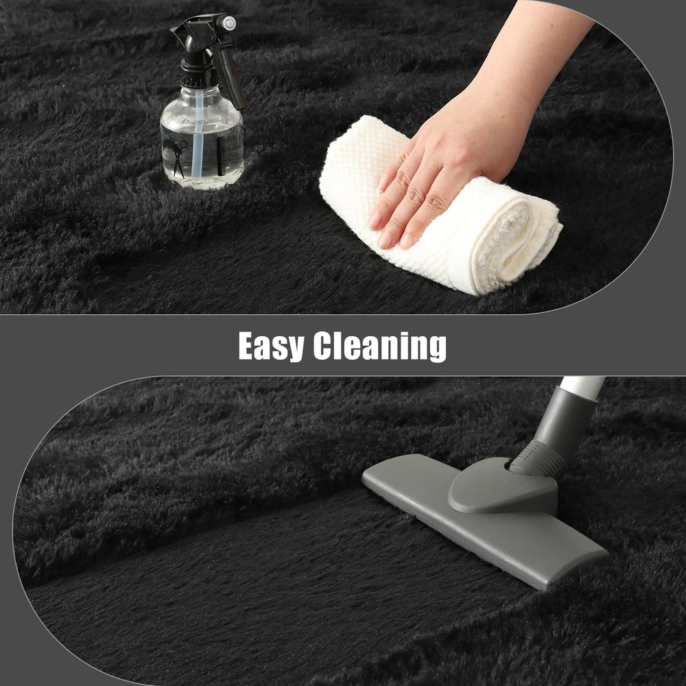 Macgace Fluffy Area Rugs for Bedroom Decor 3' x 5' (Rectangular), Black