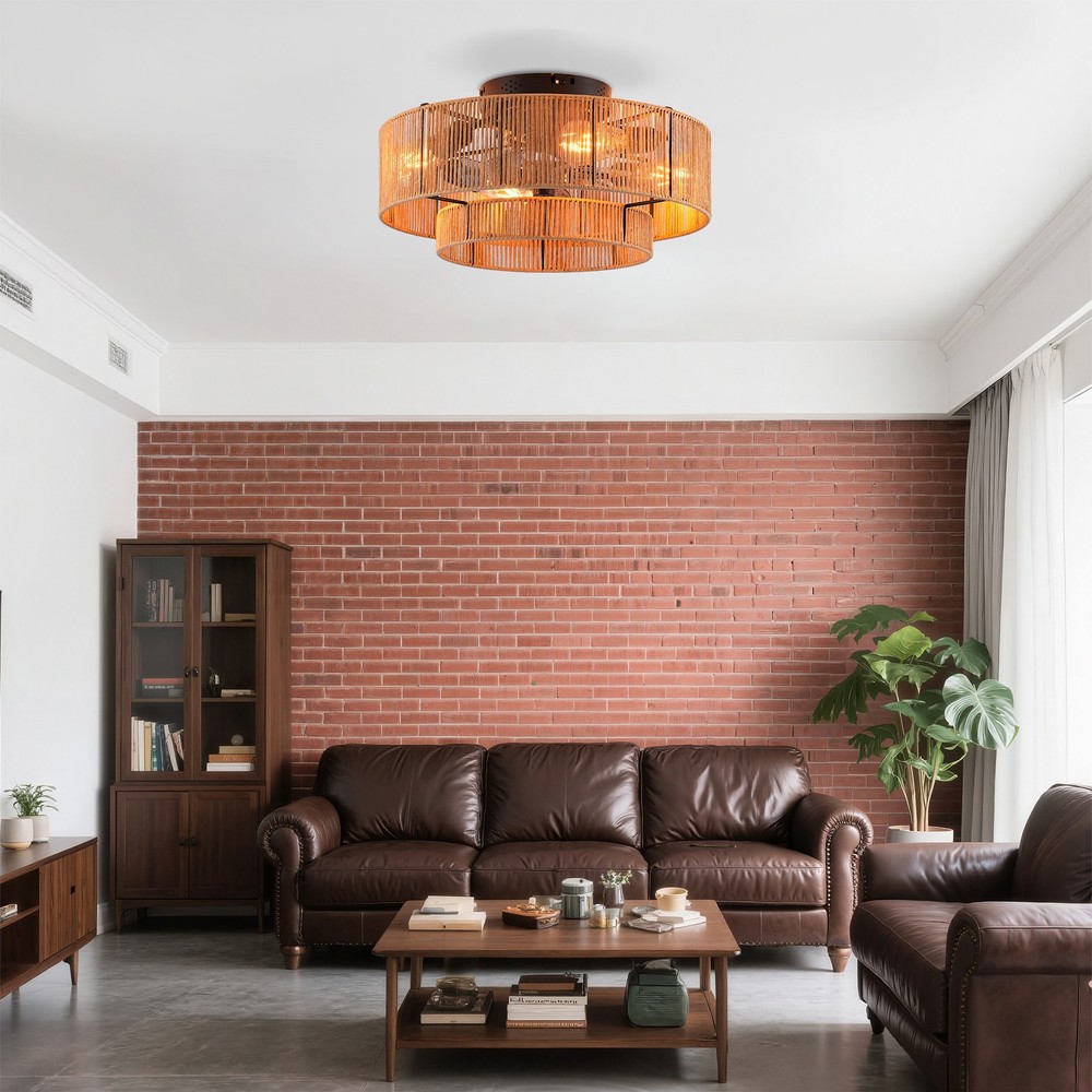 Flush Mount Ceiling Fan with Light & Remote, Matte Black Cage Fan