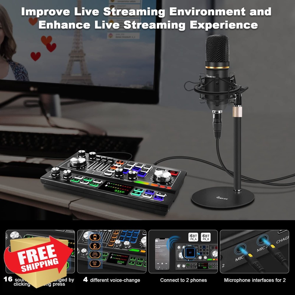 Podcast Bundle for 2, Mixer, Mic, 48V Phantom Power