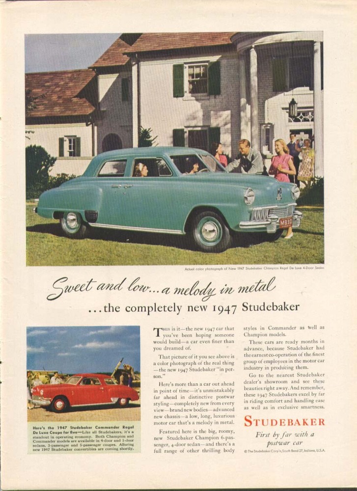 Sweet & low melody in metal Studebaker ad 1947