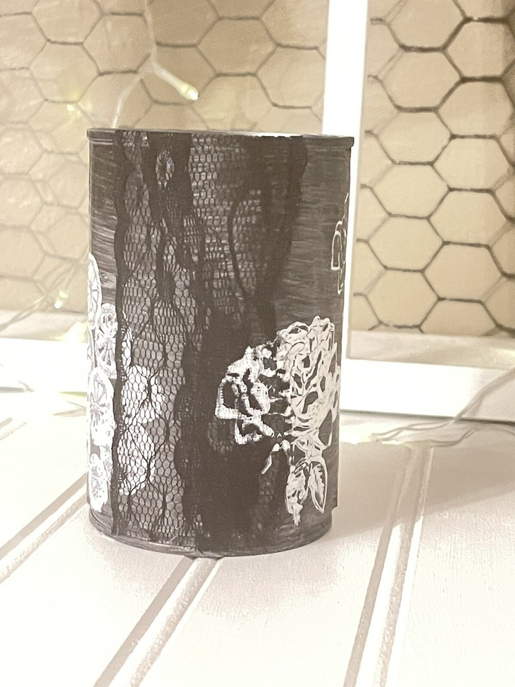 tin can decor handmade- Time Clock-U-Out Decoupaged 4.5” High 3”diameter