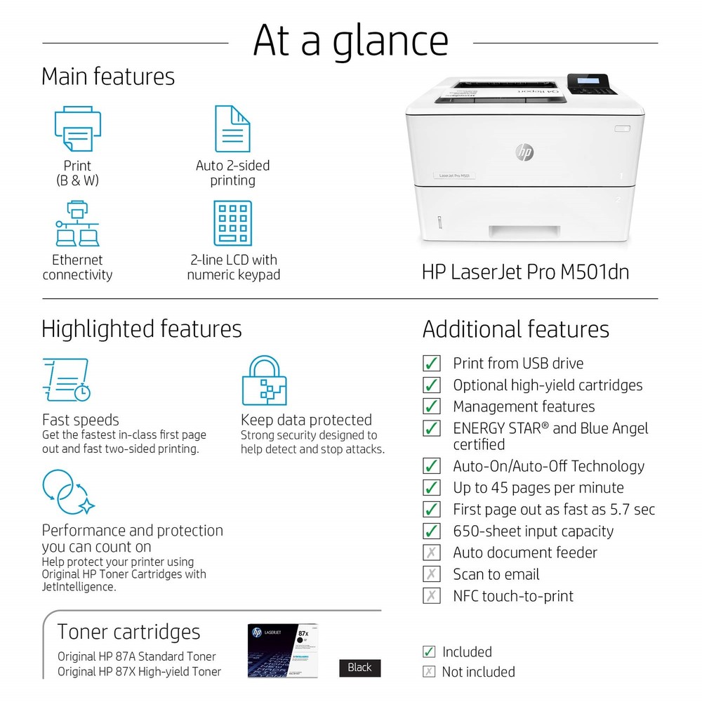 HP LaserJet Pro M501dn Monochrome Laser Duplex Printer J8H61A