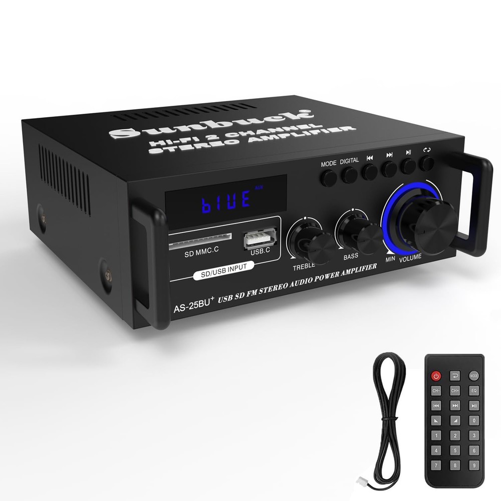 Sunbuck Small Stereo Amplifier, Receiver with Size-300W, Black
